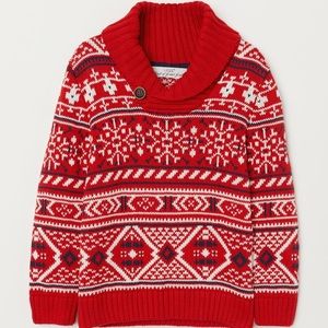 Knit SWEATER. Red Patterned